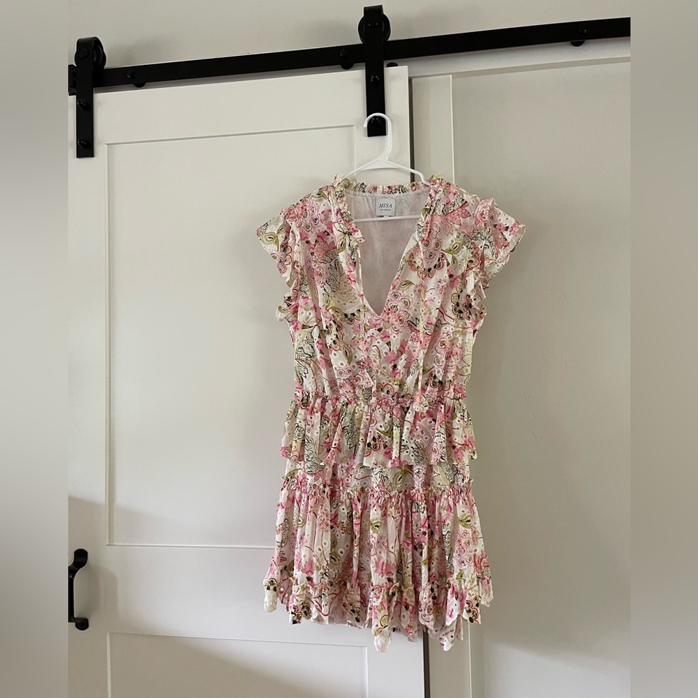 Misa Ruffled Eyelit Mini Dress